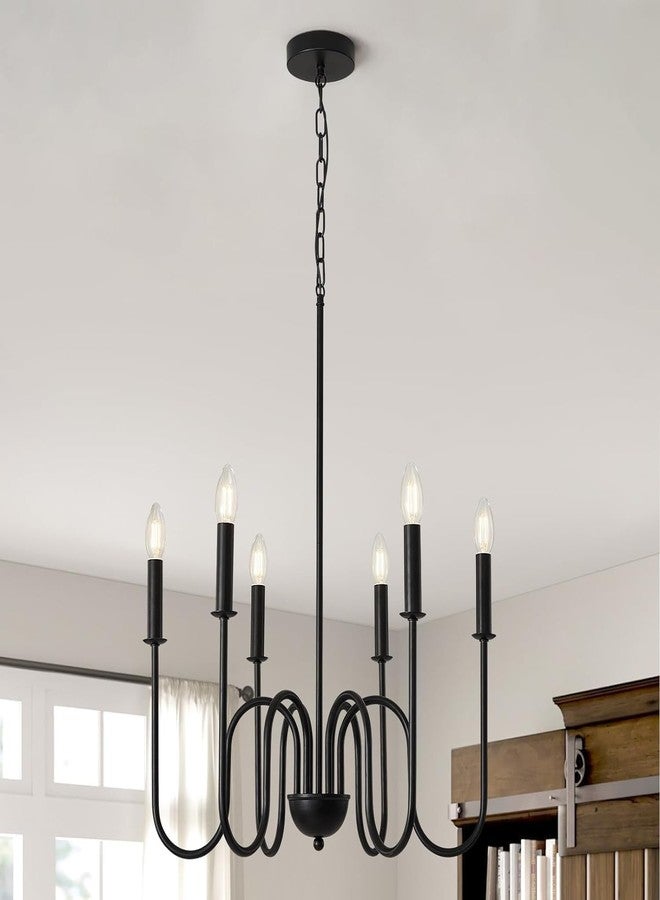 WOKE Chandelier Light for Ceiling | 6 Light Modern Hanging Lamp, Jhoomar for Living & Dining Room (Black Metal, E14 Holder, Adjustable Chain) (Bulb not Included) - Image 1